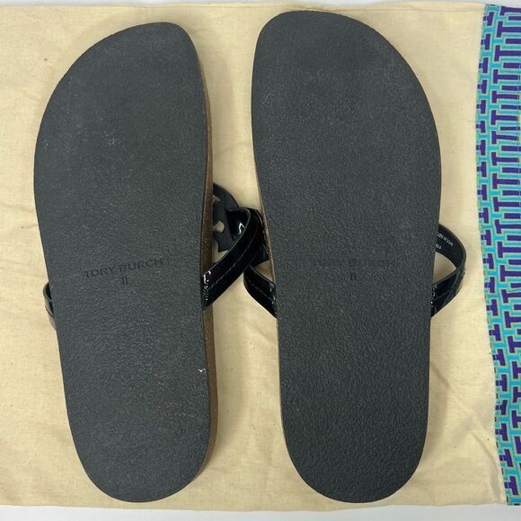 NWOB! Tory Burch Miller Cloud Black Patent Women’s Sandals Suede Cork Sz 11 - Picture 7 of 9